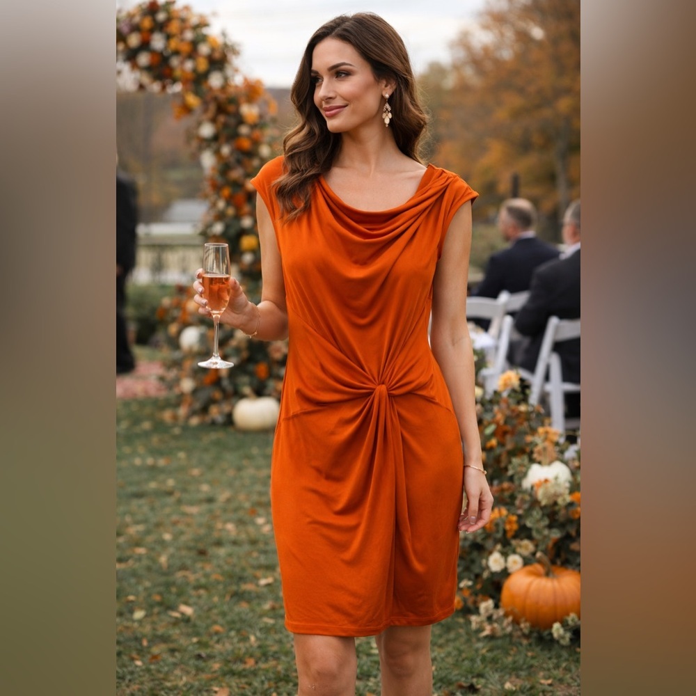 Michael Kors Vibrant Orange Twist Waist Sheath Dress Size M